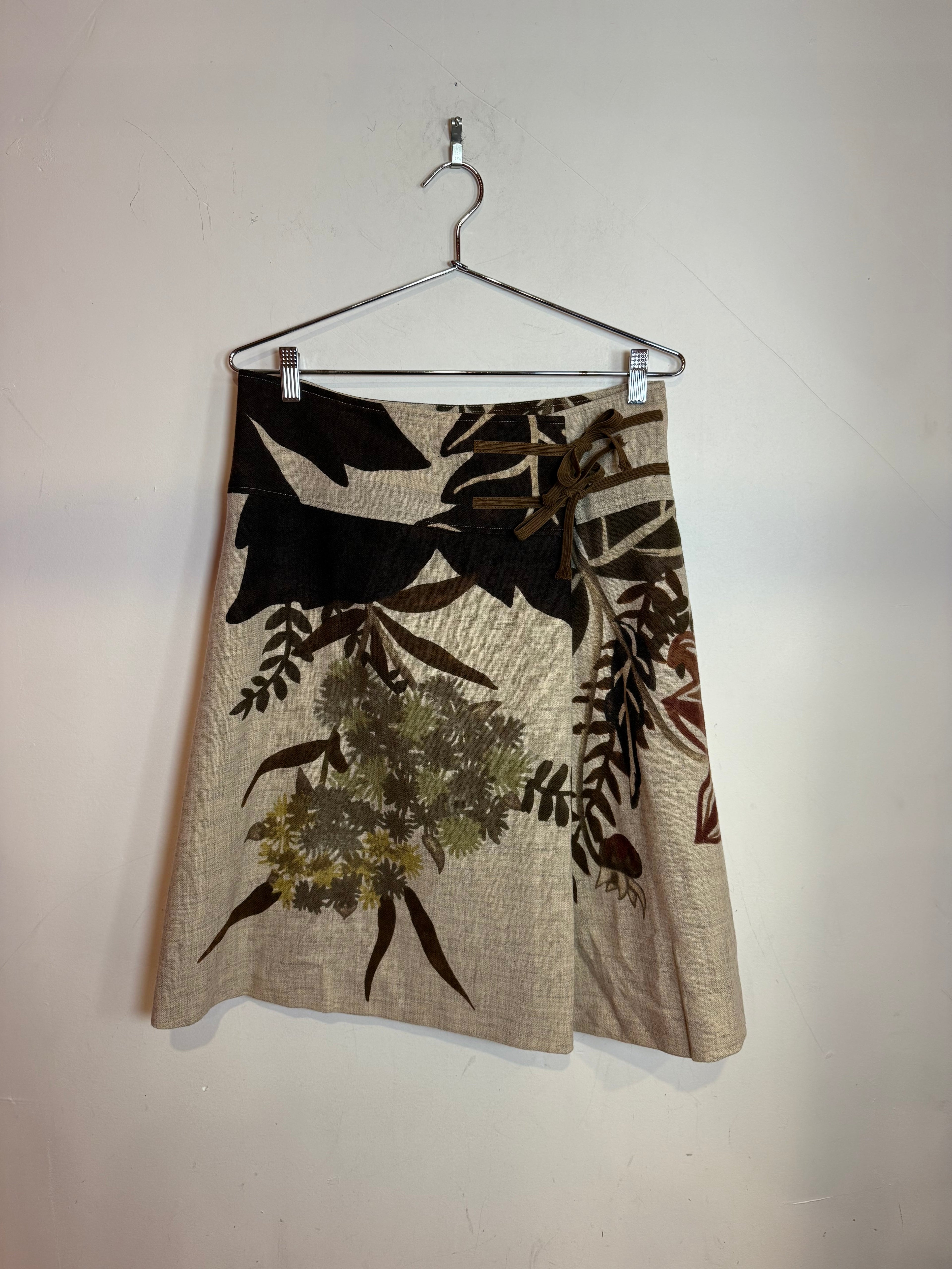 Dries Van Noten Silk Blend Floral Tie Waist Wrap Skirt Size 40 Women's
