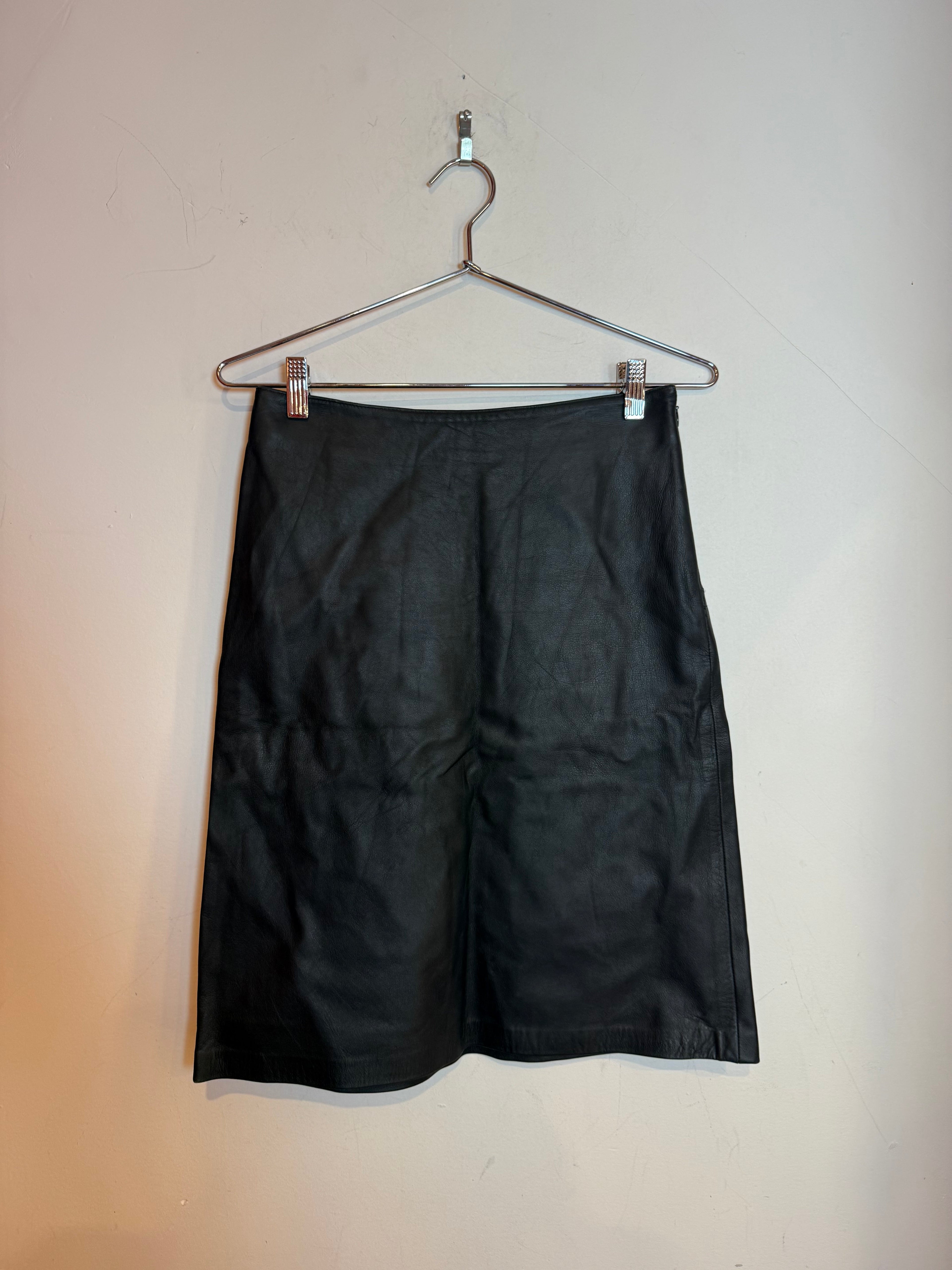 Vivienne Tam Black Leather A Line Mini Skirt Size 1