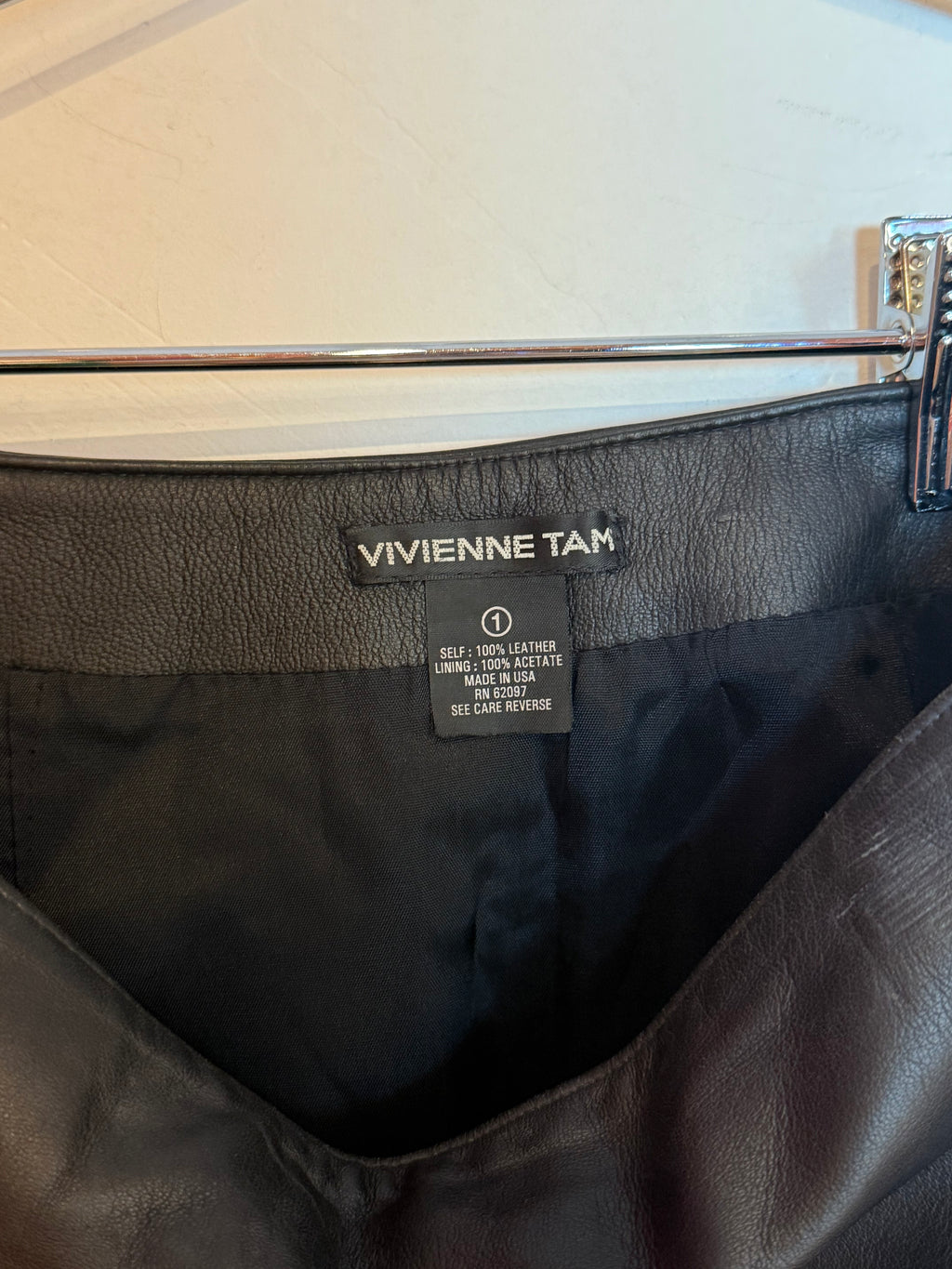 Vivienne Tam Black Leather A Line Mini Skirt Size 1