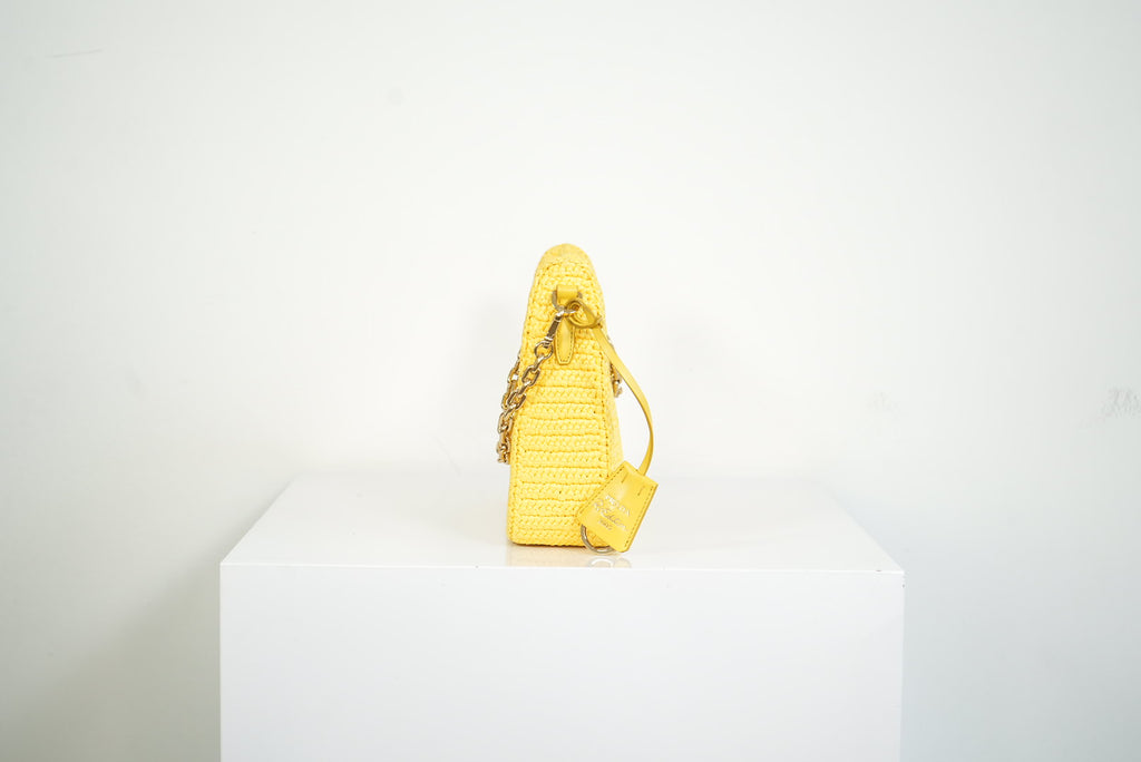 Prada Yellow Raffia Re-Edition 2005 Small Shoulder Bag W/Dust Bag