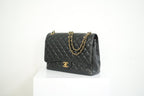 Chanel Black Caviar Leather Maxi Double Flap Bag Full Set