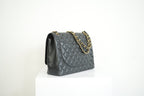 Chanel Black Caviar Leather Maxi Double Flap Bag Full Set