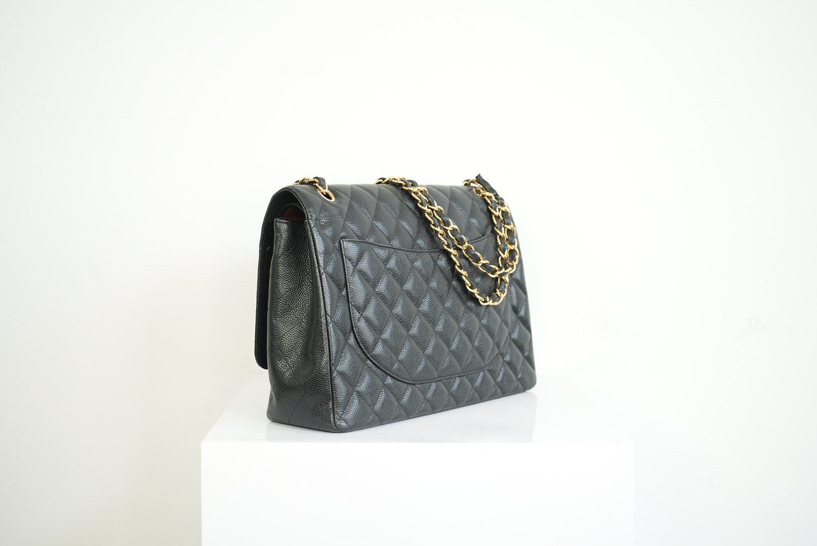 Chanel Black Caviar Leather Maxi Double Flap Bag Full Set