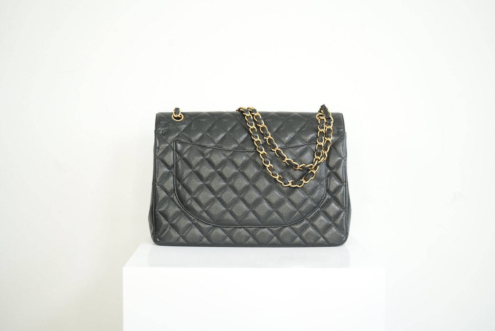 Chanel Black Caviar Leather Maxi Double Flap Bag Full Set