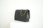 Chanel Black Caviar Leather Maxi Double Flap Bag Full Set
