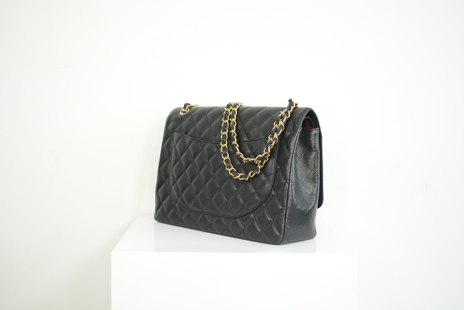 Chanel Black Caviar Leather Maxi Double Flap Bag Full Set