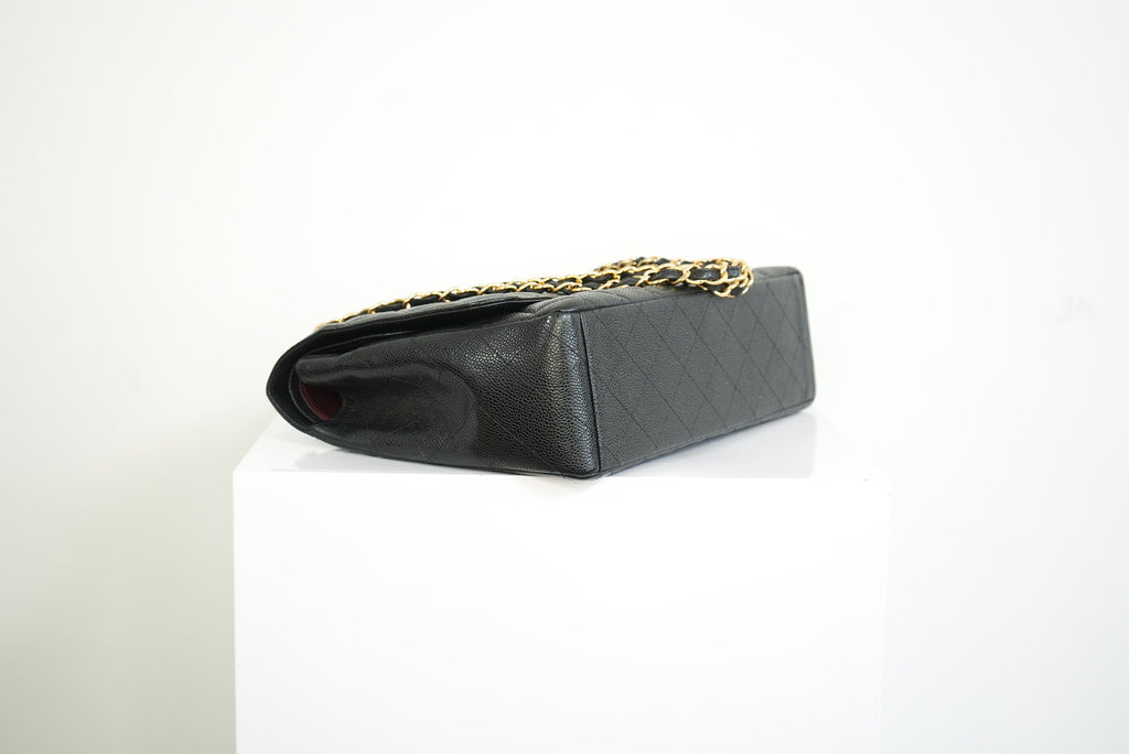 Chanel Black Caviar Leather Maxi Double Flap Bag Full Set