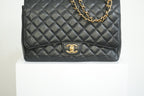 Chanel Black Caviar Leather Maxi Double Flap Bag Full Set