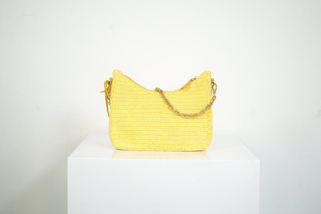 Prada Yellow Raffia Re-Edition 2005 Small Shoulder Bag W/Dust Bag