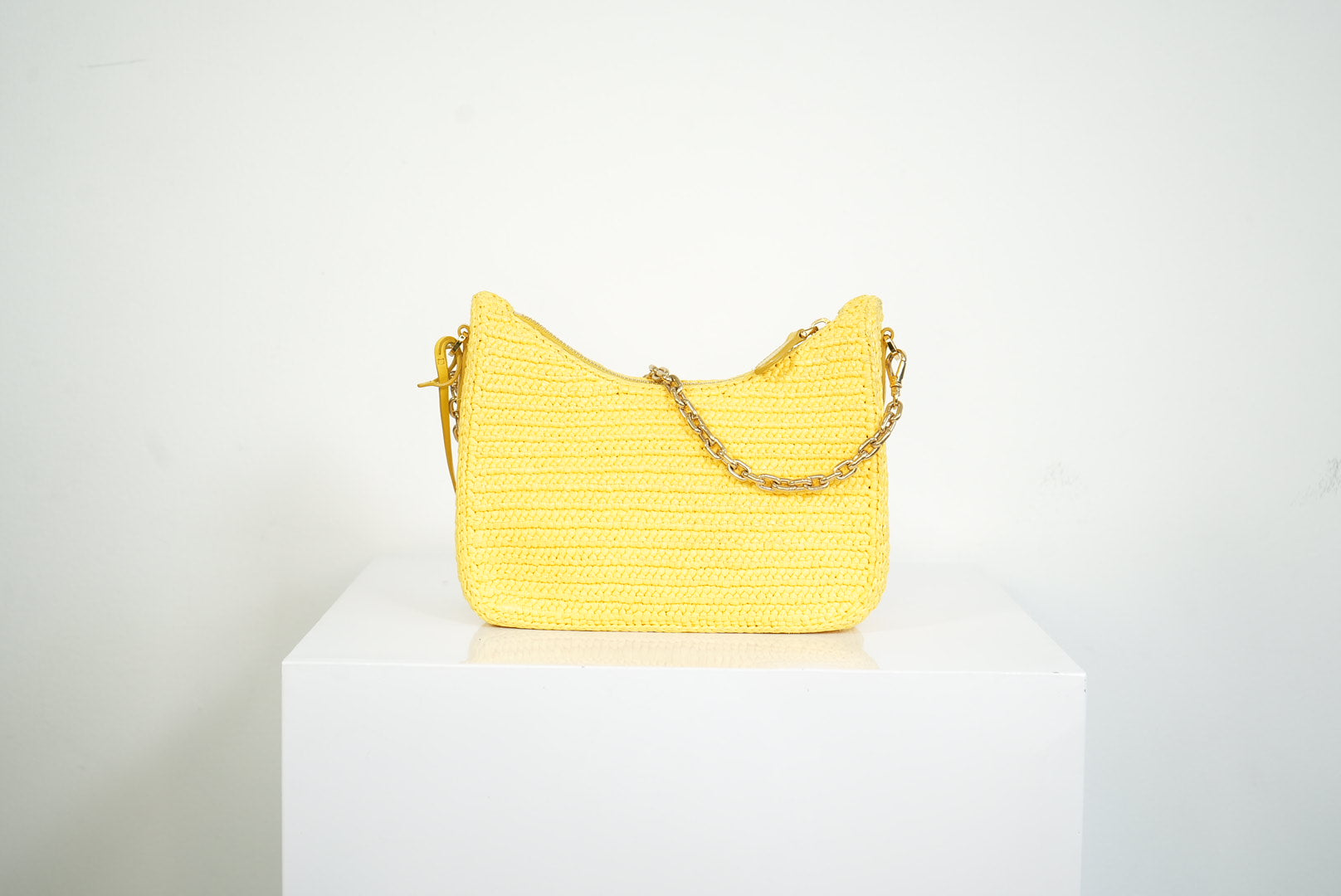Prada Yellow Raffia Re-Edition 2005 Small Shoulder Bag W/Dust Bag