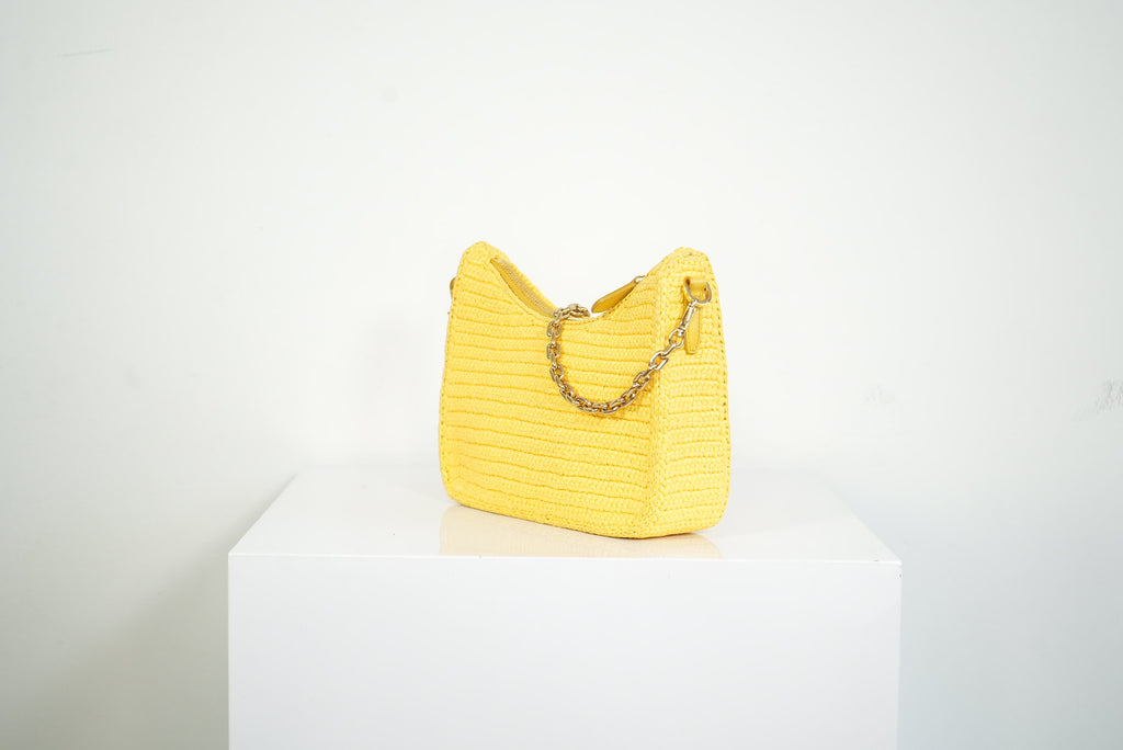 Prada Yellow Raffia Re-Edition 2005 Small Shoulder Bag W/Dust Bag