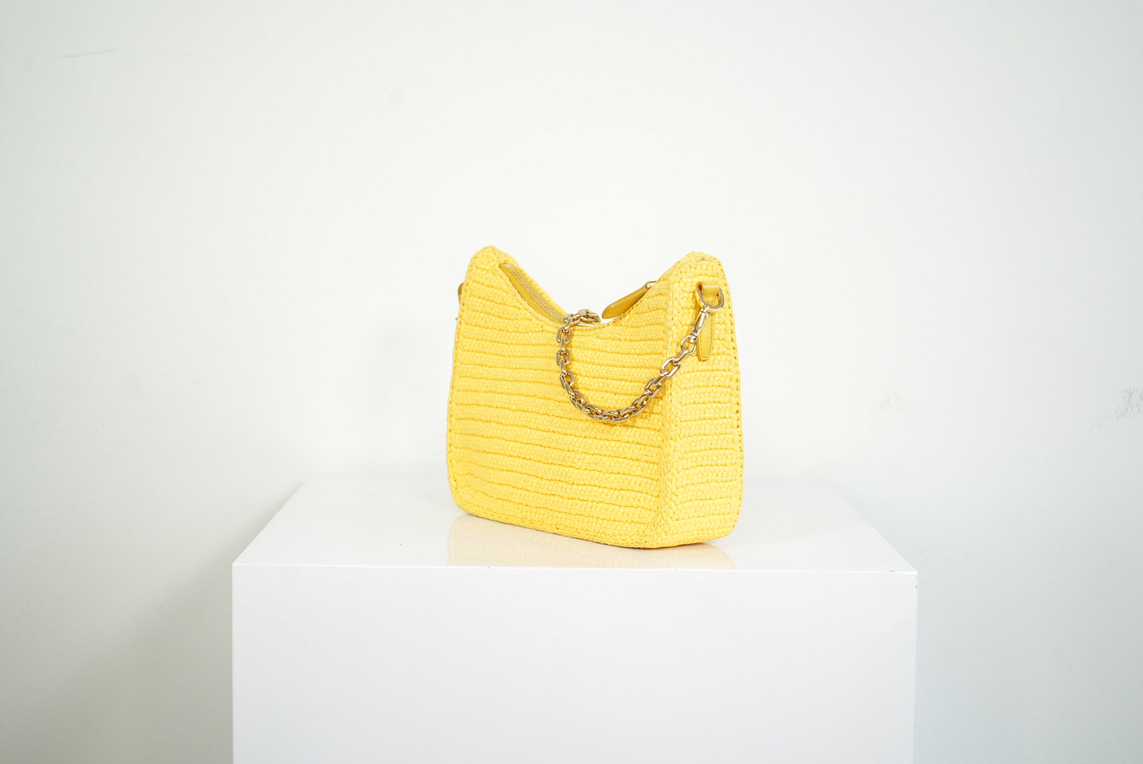 Prada Yellow Raffia Re-Edition 2005 Small Shoulder Bag W/Dust Bag