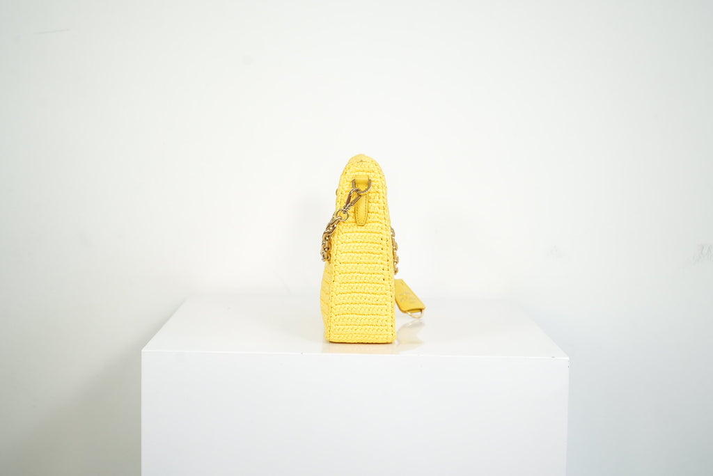 Prada Yellow Raffia Re-Edition 2005 Small Shoulder Bag W/Dust Bag