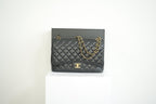 Chanel Black Caviar Leather Maxi Double Flap Bag Full Set