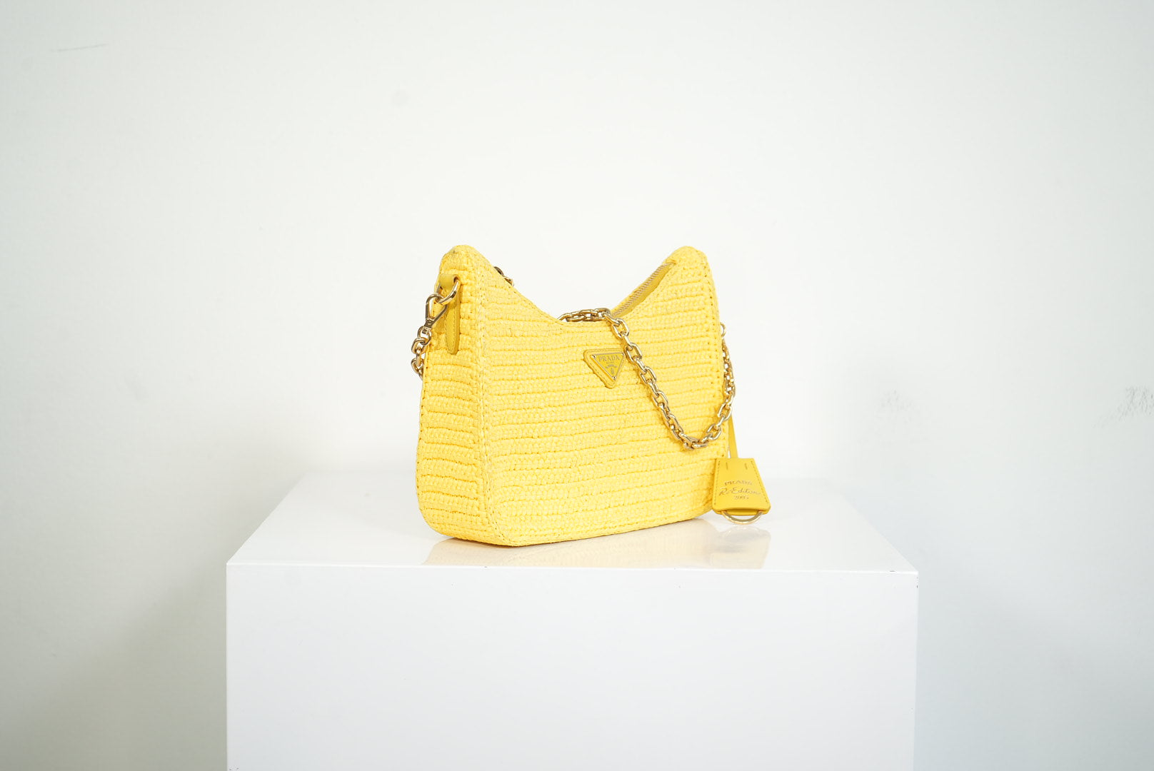 Prada Yellow Raffia Re-Edition 2005 Small Shoulder Bag W/Dust Bag