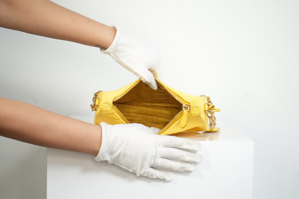 Prada Yellow Raffia Re-Edition 2005 Small Shoulder Bag W/Dust Bag