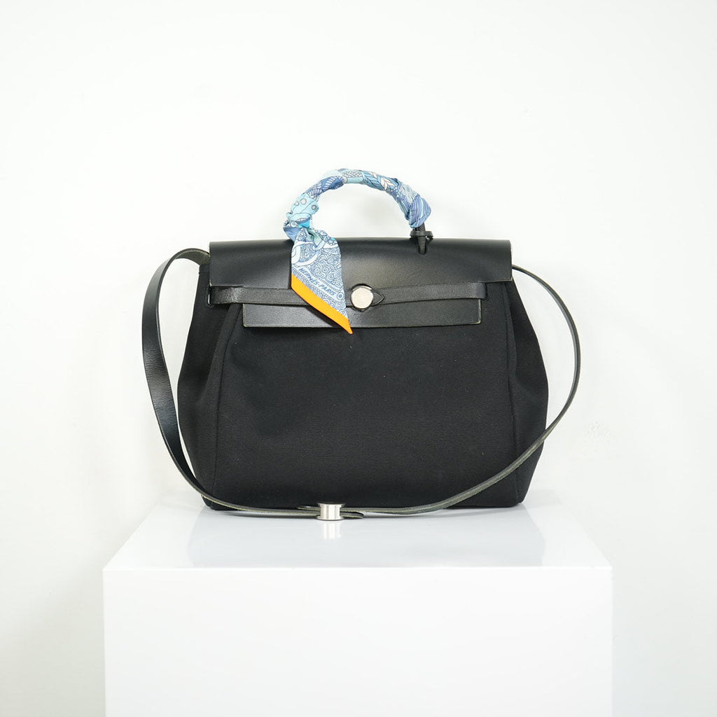 Hermès Herbag Zip 31 Black toile + Vache Hunter, PHW
