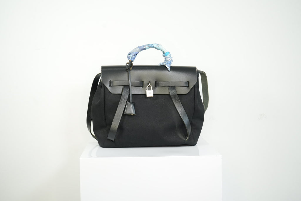 Hermès Herbag Zip 31 Black toile + Vache Hunter, PHW