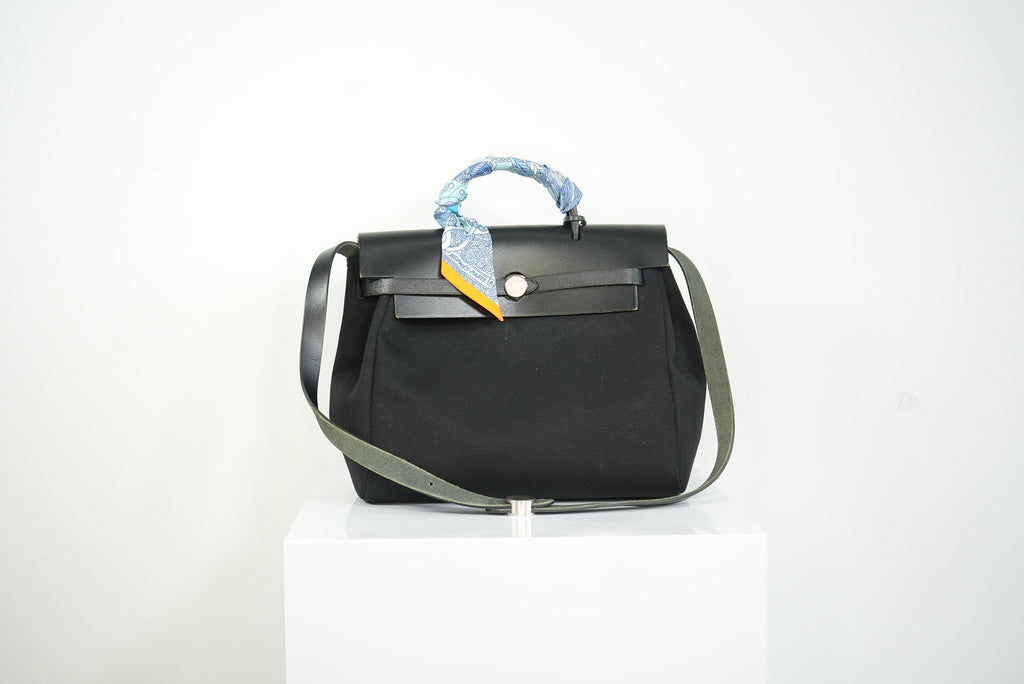 Hermès Herbag Zip 31 Black toile + Vache Hunter, PHW