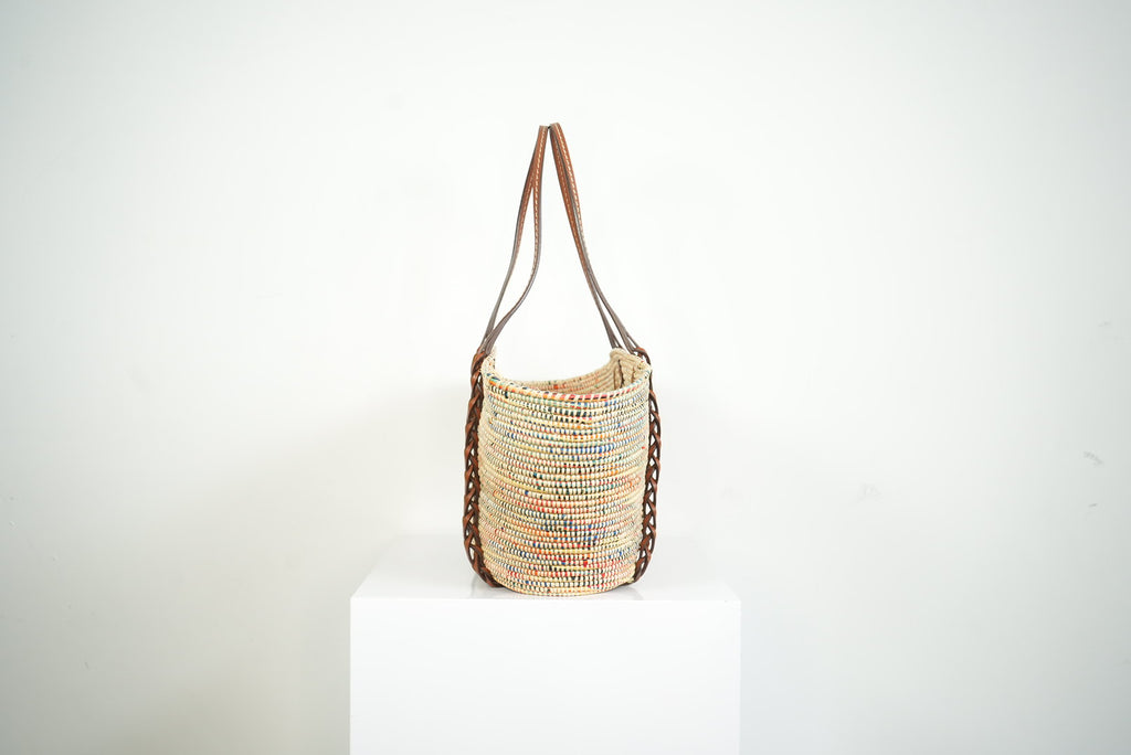 Prada Paglia Vitello Woven Multicolor Raffia Basket Tote