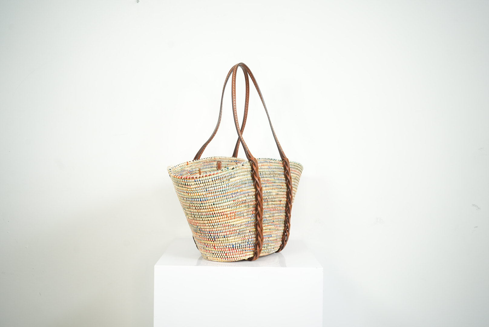 Prada Paglia Vitello Woven Multicolor Raffia Basket Tote