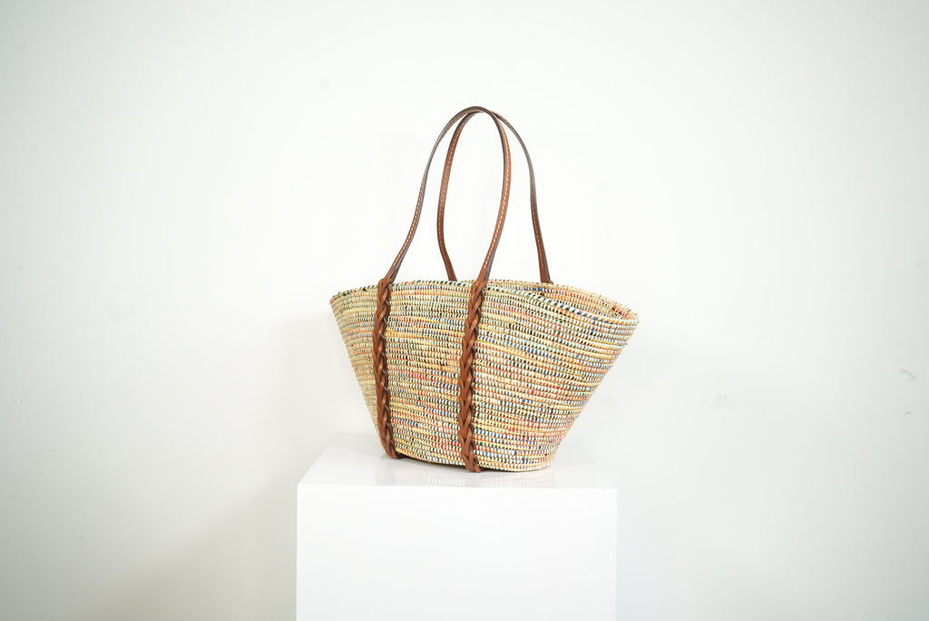 Prada Paglia Vitello Woven Multicolor Raffia Basket Tote