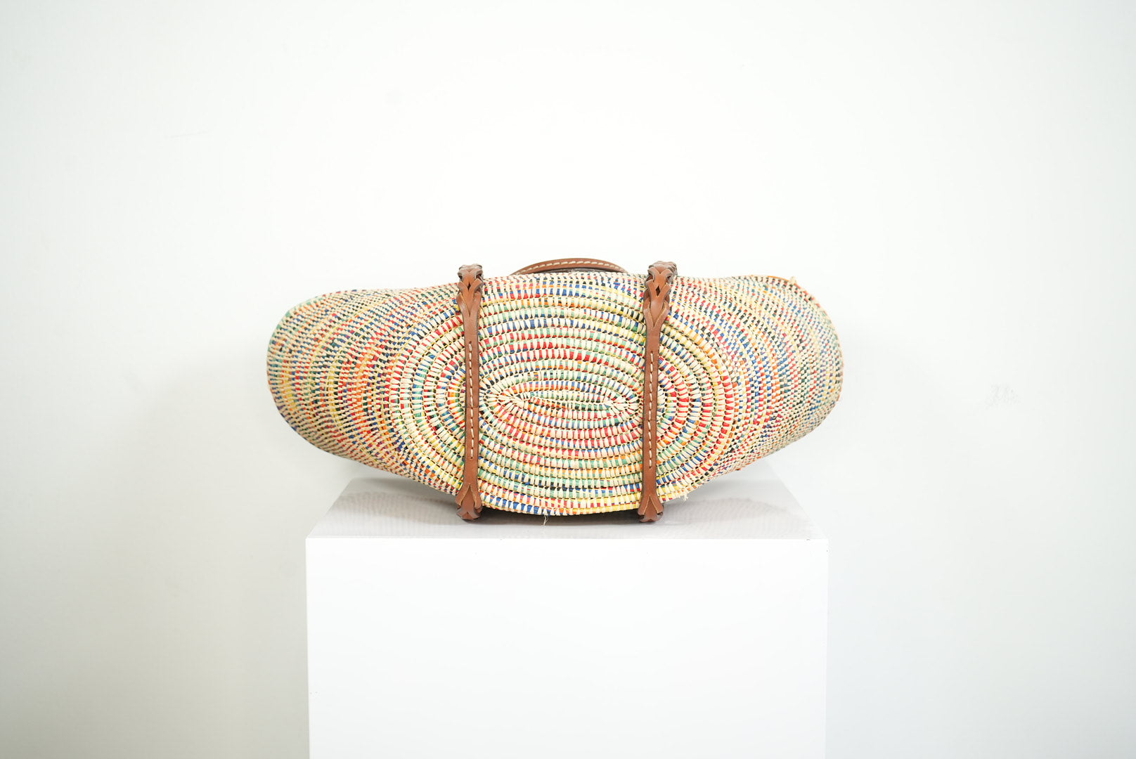 Prada Paglia Vitello Woven Multicolor Raffia Basket Tote
