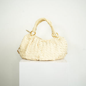 Miu Miu White Leather Woven Handle Bag