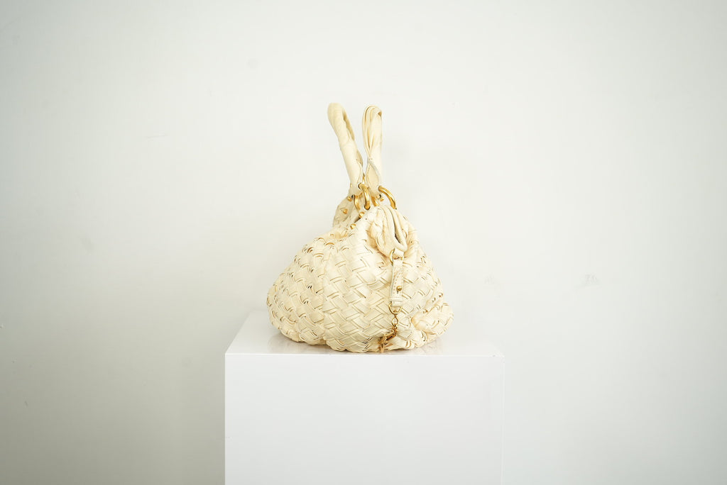 Miu Miu White Leather Woven Handle Bag