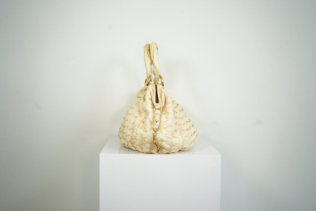 Miu Miu White Leather Woven Handle Bag