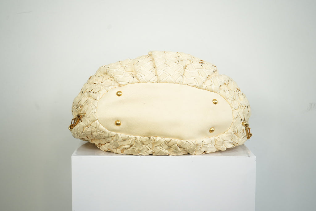Miu Miu White Leather Woven Handle Bag