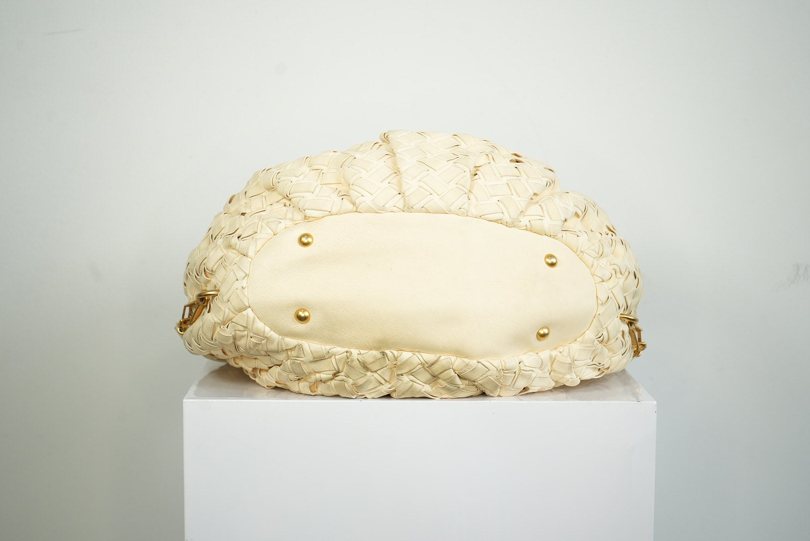 Miu Miu White Leather Woven Handle Bag