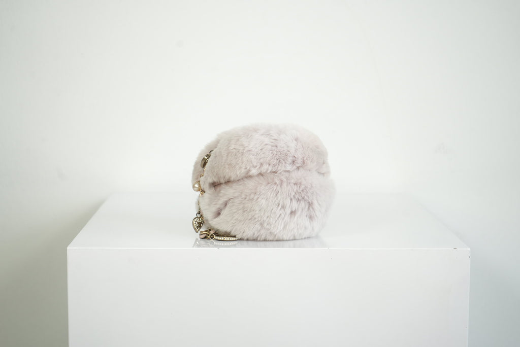 Chanel Purple Rabbit Fur Round Clutch W/Chain and Dust Bag