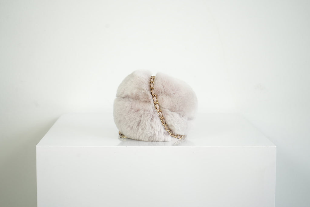 Chanel Purple Rabbit Fur Round Clutch W/Chain and Dust Bag