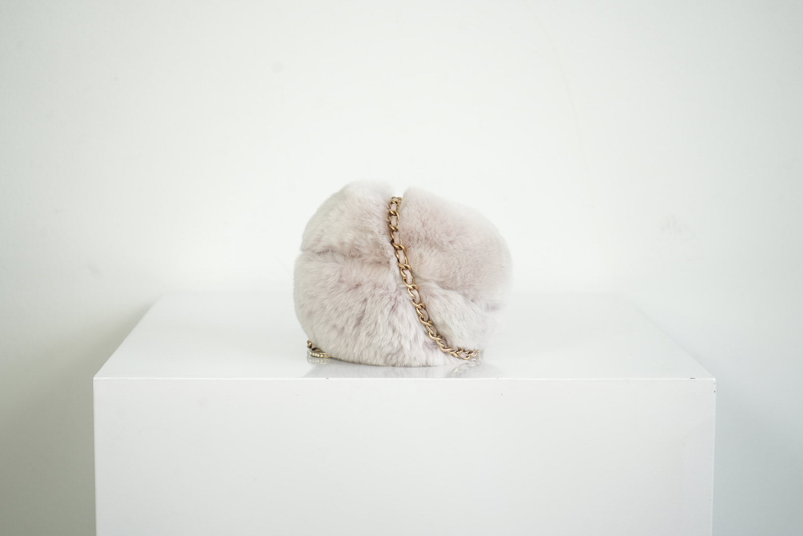 Chanel Purple Rabbit Fur Round Clutch W/Chain and Dust Bag
