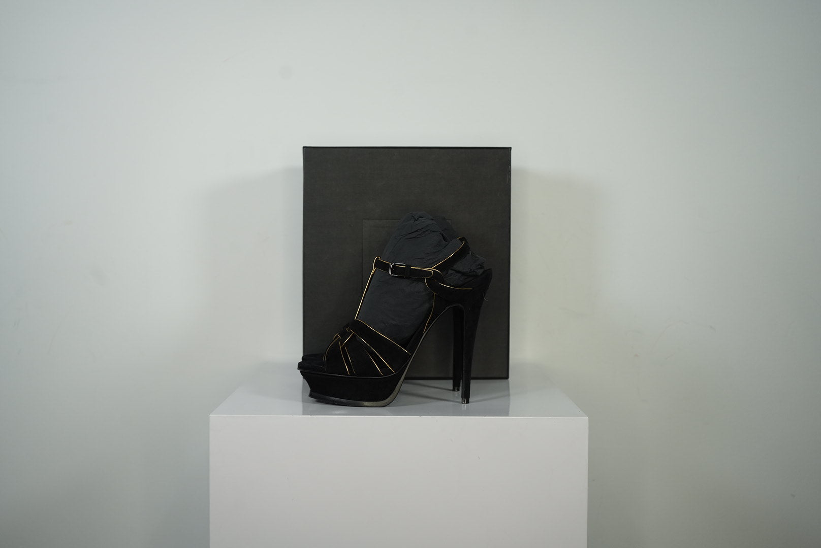 Saint Laurent Black Suede tribute Platform Sandals