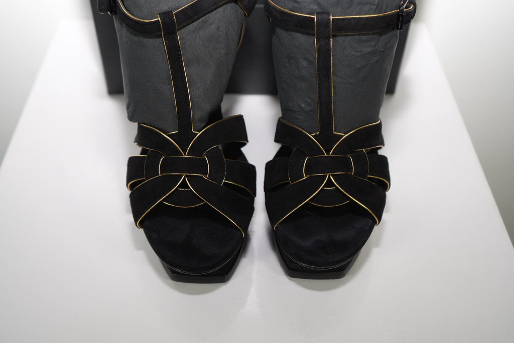 Saint Laurent Black Suede tribute Platform Sandals