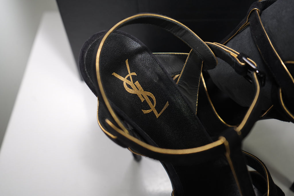 Saint Laurent Black Suede tribute Platform Sandals