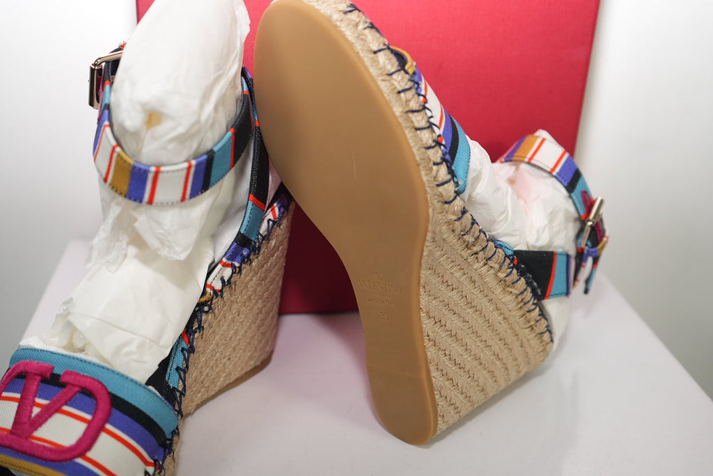 Valentino Garavani Vlogo Pop Baiadera Espadrille Platform Wedge Sandal Size 39