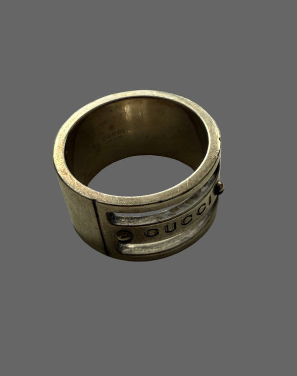 Gucci Logo Wide Ring In Sterling Silver