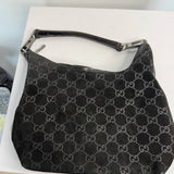 Vintage Gucci Black GG Suede Hobo Shoulder Bag
