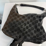 Vintage Gucci Black GG Suede Hobo Shoulder Bag