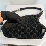 Vintage Gucci Black GG Suede Hobo Shoulder Bag