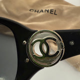 Vintage Y2K Chanel 6023 Shield Sunglasses Black with Silver-Tone CC Logo