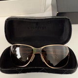 Vintage Chanel 4149 Logo Metal Frame Sunglasses Metallic Copper
