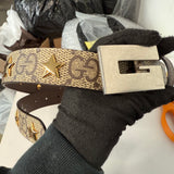 Gucci GG Supreme Stars Studded Belt with Square "G" Buckle w/ Dust Bag