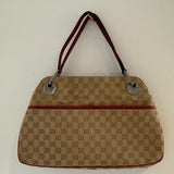 Gucci GG Canvas Eclipse Tote Bag w/ Red Leather Trim
