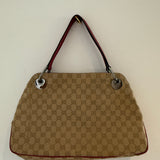 Gucci GG Canvas Eclipse Tote Bag w/ Red Leather Trim