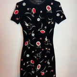 Vintage Vivienne Tam Black Velvet Mini Dress Embroidered Floral