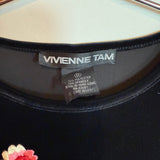 Vintage Vivienne Tam Black Velvet Mini Dress Embroidered Floral